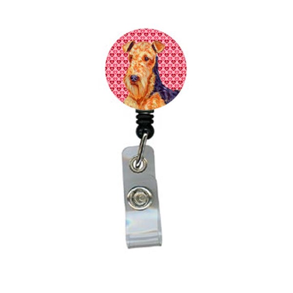 Teacher&Aposs Aid Airedale Valentines Love and Hearts Retractable Badge Reel or ID Holder with Clip TE3420667 - main